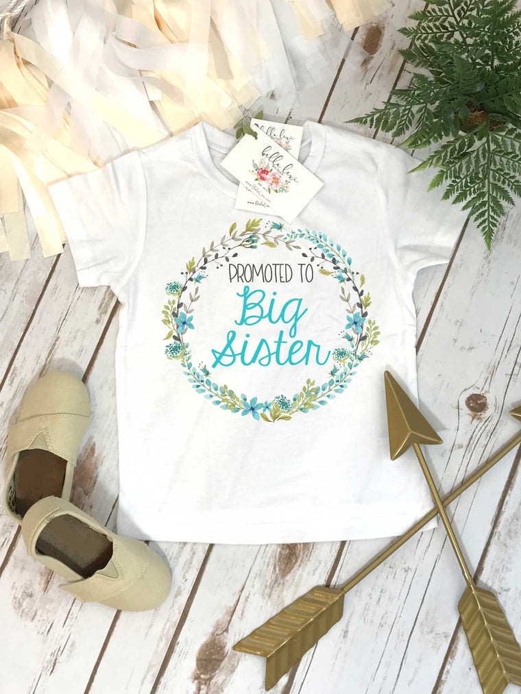 Big Sister Shirt, Promoted to Big Sister, Big Sister Gift, Pregnancy Reveal, Baby Announcement,Big Sister Reveal,Going to be Big Sister,BLUE