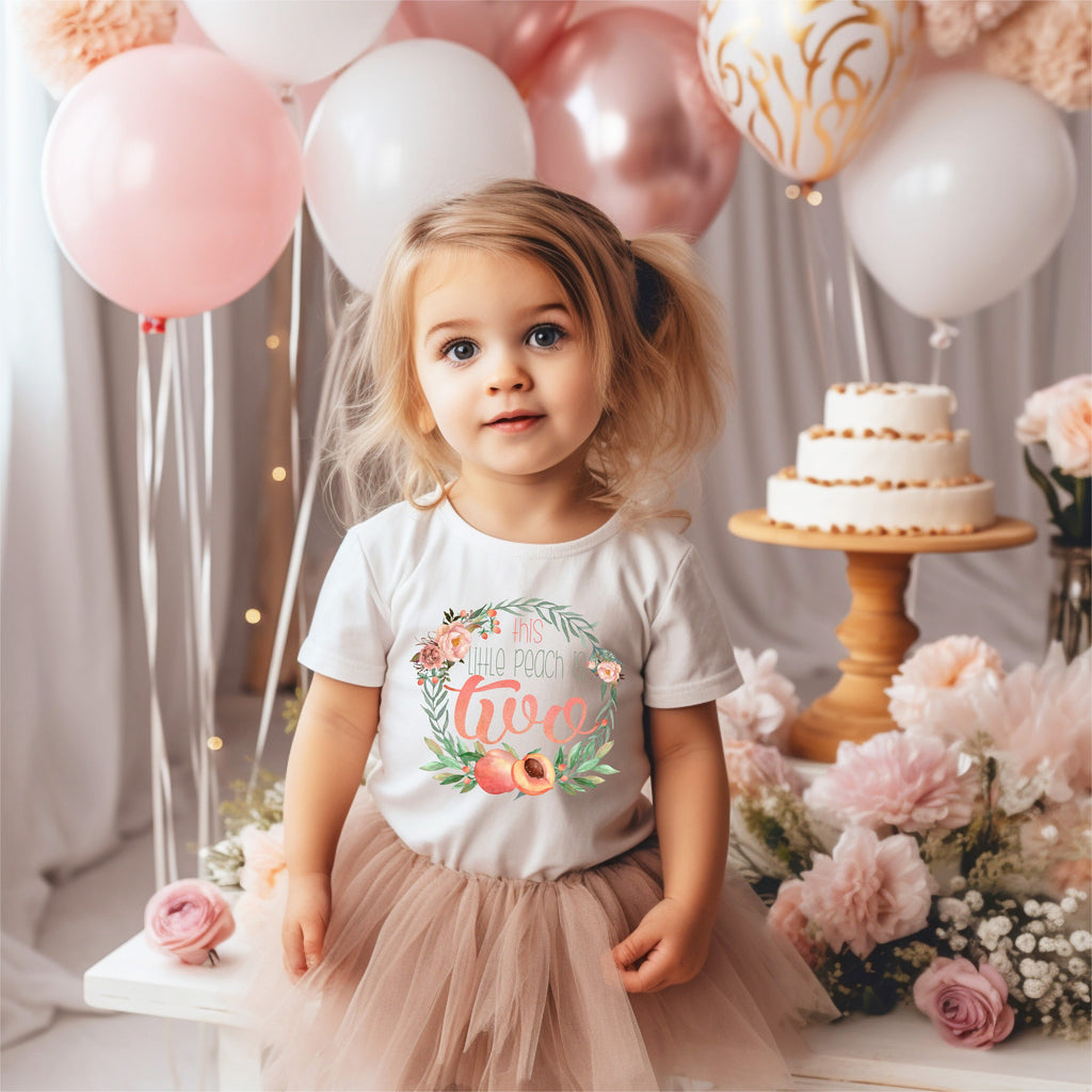 This Little Peach is Two β 2nd Birthday Outfit β Peach Theme Toddler Shirt β Floral Birthday Bodysuit β Cute Two Year Old Birthday Gift