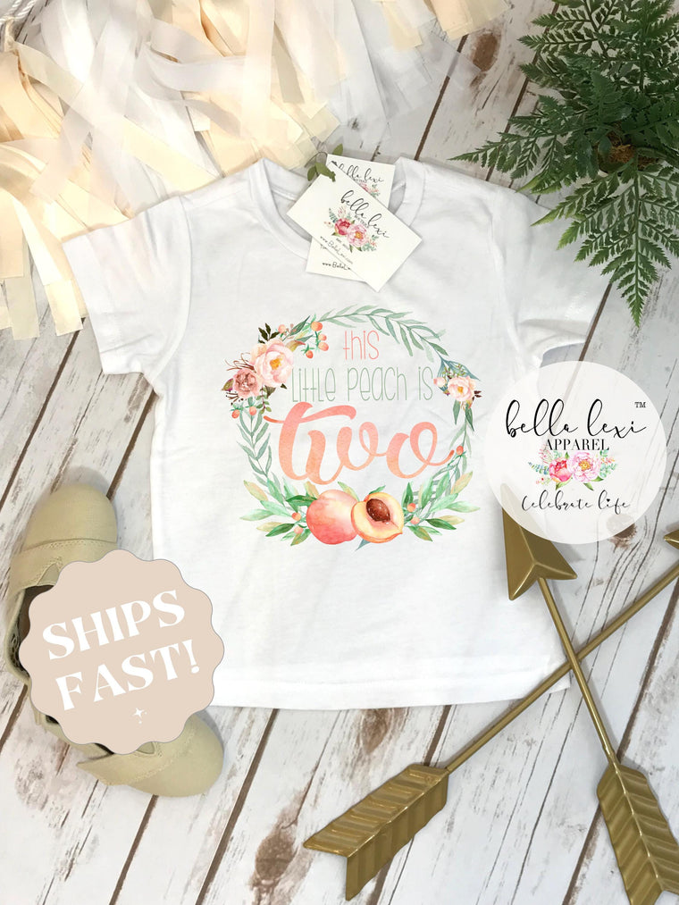 This Little Peach is Two – 2nd Birthday Outfit – Peach Theme Toddler Shirt – Floral Birthday Bodysuit – Cute Two Year Old Birthday Gift