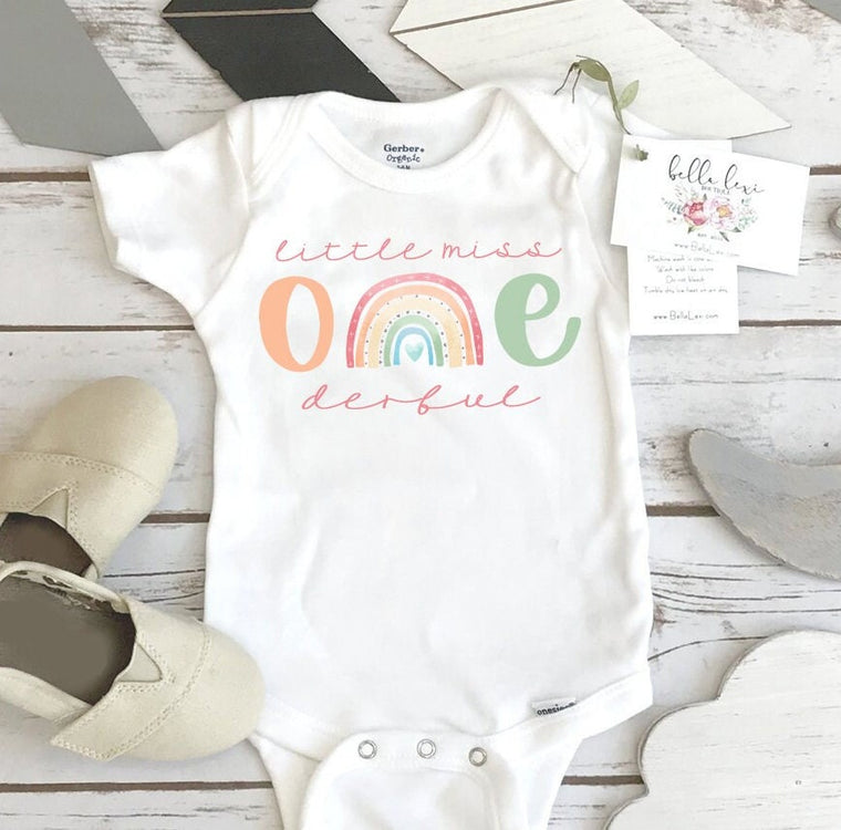 Little Miss Onederful First Birthday Onesie® – 1st Birthday Bodysuit for Girls – Cute Rainbow Birthday - Girl Birthday Gifts