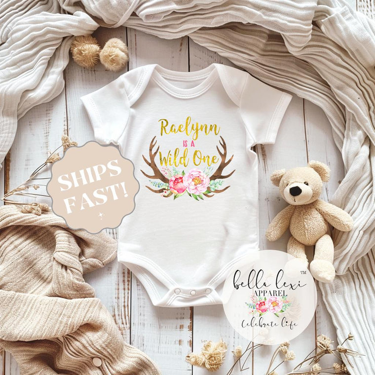 First Birthday, Wild One, Girl Birthday Dress, Personalized Birthday, 1st Birthday,Fringe Birthday Dress, Floral Deer Birthday,Girl Birthday