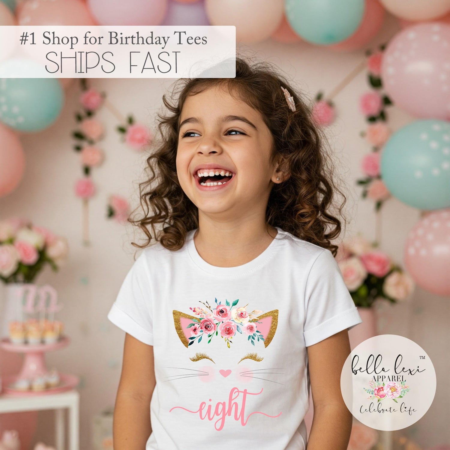 8TH Birthday Shirt, Kitten Birthday, Kitty Birthday shirt, Custom Birthday, Cat Birthday, Cat Shirt, Eight is Great, Girl Birthday Set, Cat