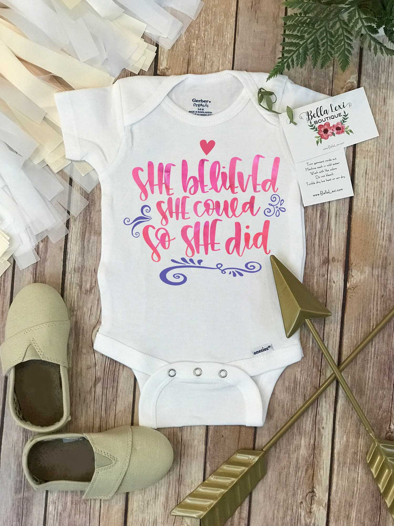 Baby Girl Onesie®, She Believed She Could So She Did, Baby Shower Gift, Boho Baby Clothes, Cute Baby Clothes, Newborn Gift, Baby Girl Gift,