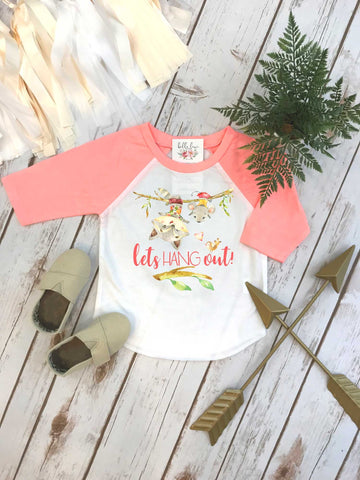 Let's Hang Out, Woodland Birthday, Cute Niece Gift, Raccoon Shirt, Woodland Theme, Baby Girl Gift, Birthday Girl Gift, Cute Girl Clothes,