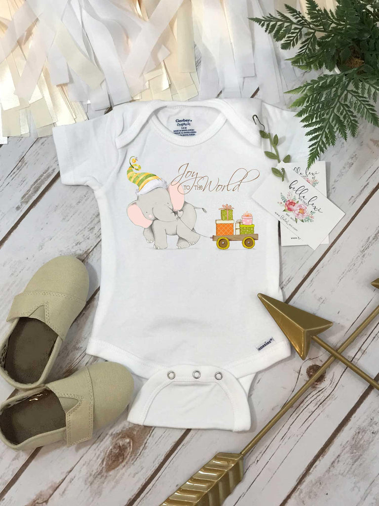 Christmas Onesie®, Joy to the World, Christmas Shirt, 1st Christmas, My First Christmas, Santa Elephant, Organic Onesie, Baby Shower Gift,