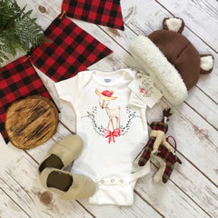 Christmas Onesie®, Laurel Deer, Christmas Shirt, 1st Christmas, My First Christmas, Christmas Outfit, Christmas Deer Shirt, Buffalo Plaid,