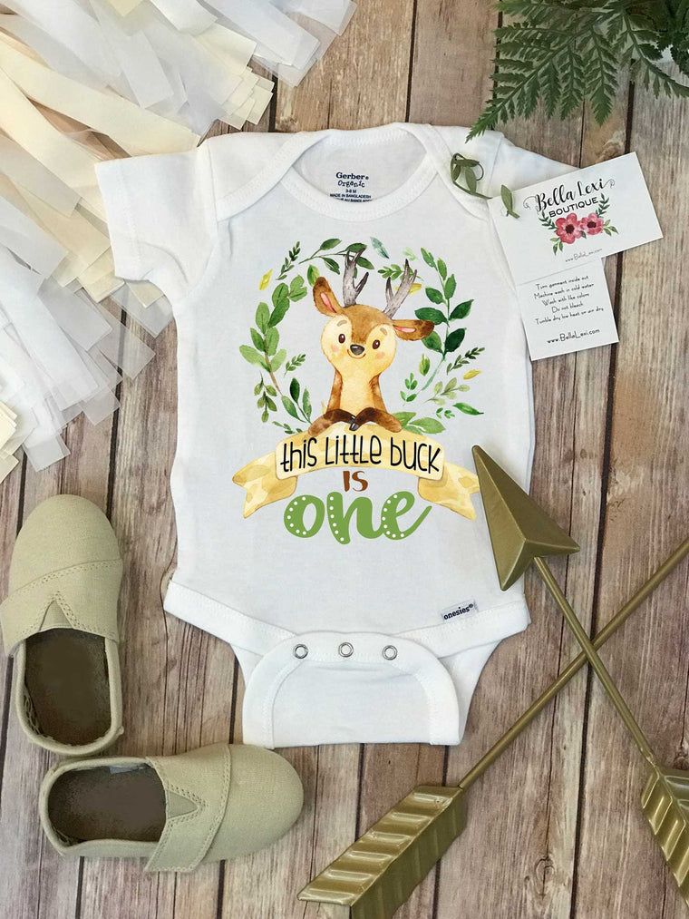 Birthday Onesie®, Little Buck is One, First Birthday Onesie, Woodland Party, Woodland Birthday, 1st Birthday Shirt, Boy Birthday, Wild One