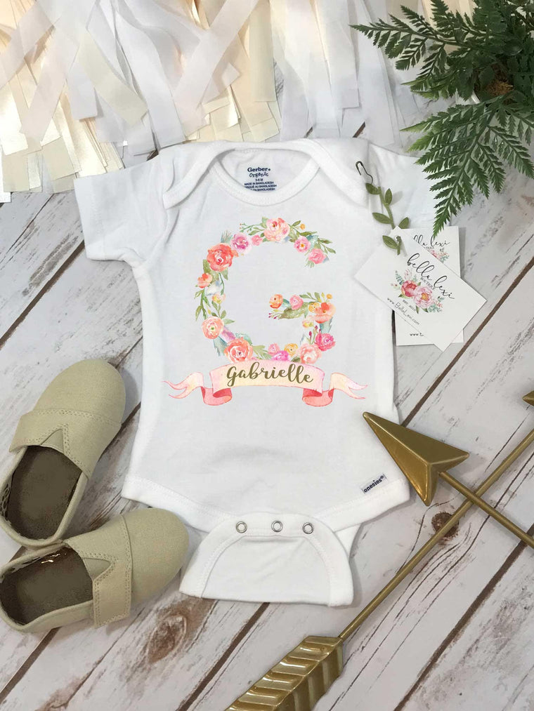 Personalized Baby Girl Onesie®, Baby Shower Gift, Niece Gift, Custom Girl Onesie®, Flowers Onesie®, Baby Name Onesie®, Monogram Onesie Gifts