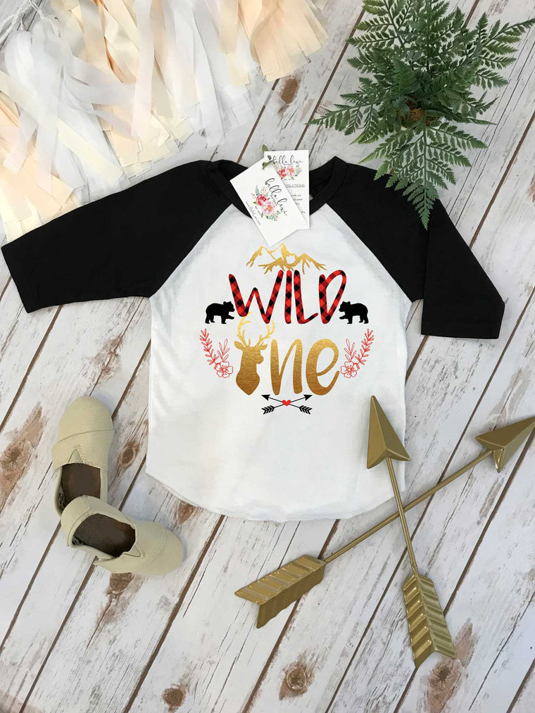 First Birthday Shirt, Buffalo Plaid Birthday, 1st Birthday shirt, Buffalo Plaid Party, Lumberjack Party, Woodland Party Set, Wild One Girl