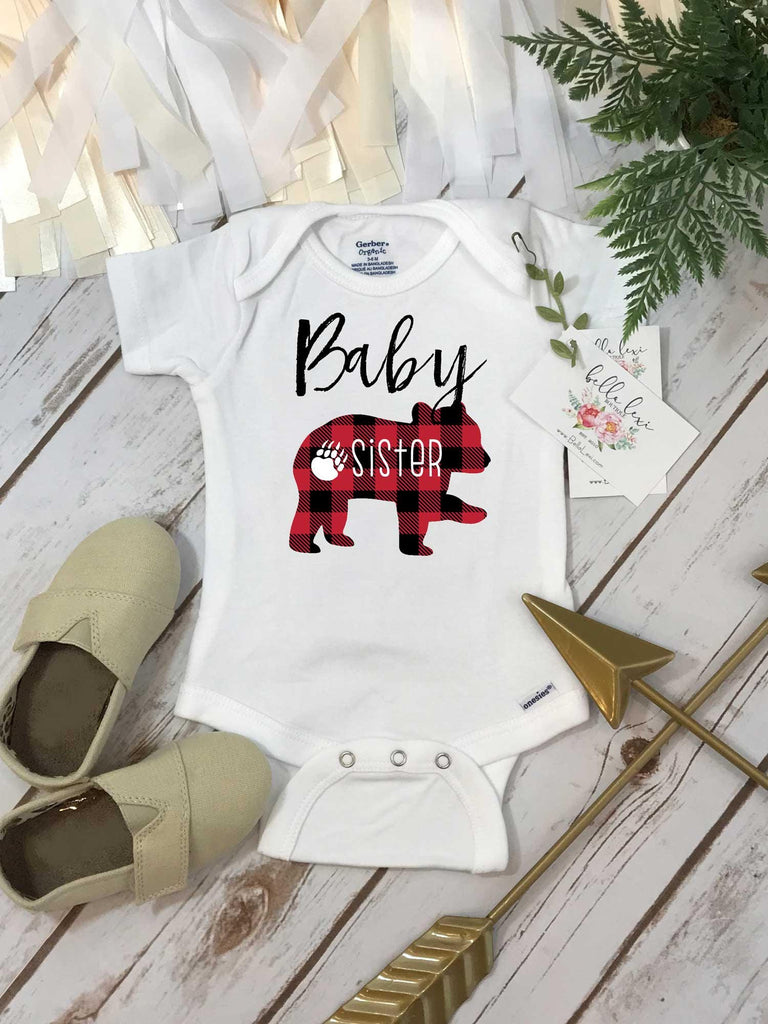 Baby Bear Onesie®, Buffalo Plaid Shirt, BABY SISTER Shirt, Family Shirts, Matching Bear Shirts,Buffalo Plaid Bear, Family tees, Mommy and Me