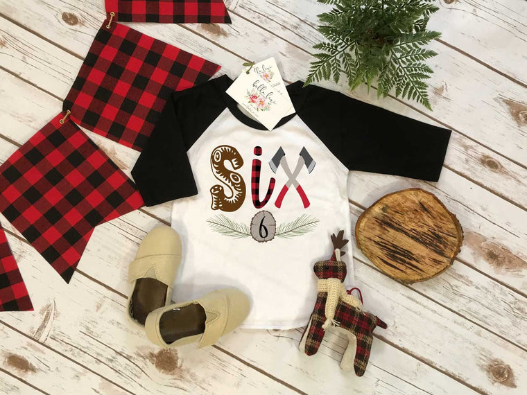 Sixth Birthday Shirt, Lumberjack Birthday, 6th Birthday shirt, Buffalo Plaid Party, Lumberjack Party, Lumberjack Theme Set, Camping Birthday