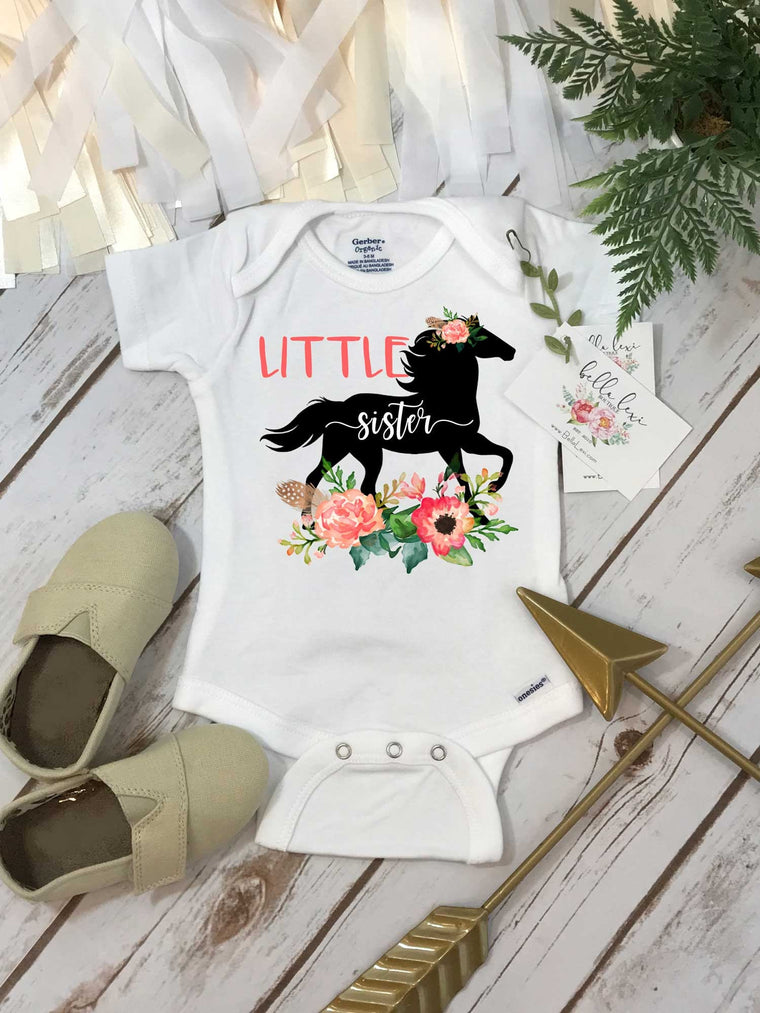Little Sister Onesie®, Floral HORSE, Sisters Shirts, Baby Sister Horse Shirt, Sister Shirt, Family tees, Big Sister Reveal, Sisters Matching