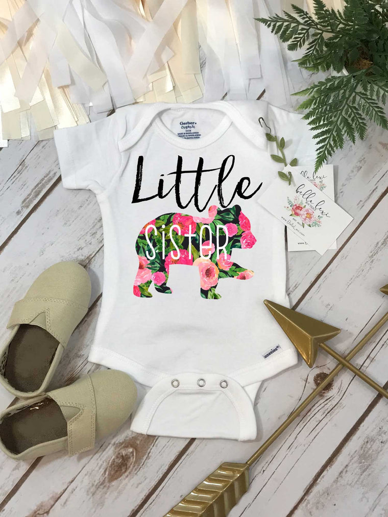 Little Sister Onesie®, Floral Bear, Sisters Shirts, Baby Sister Shirt, Sister Shirt, Family tees, Baby Sister Reveal, Baby Sis Announcement