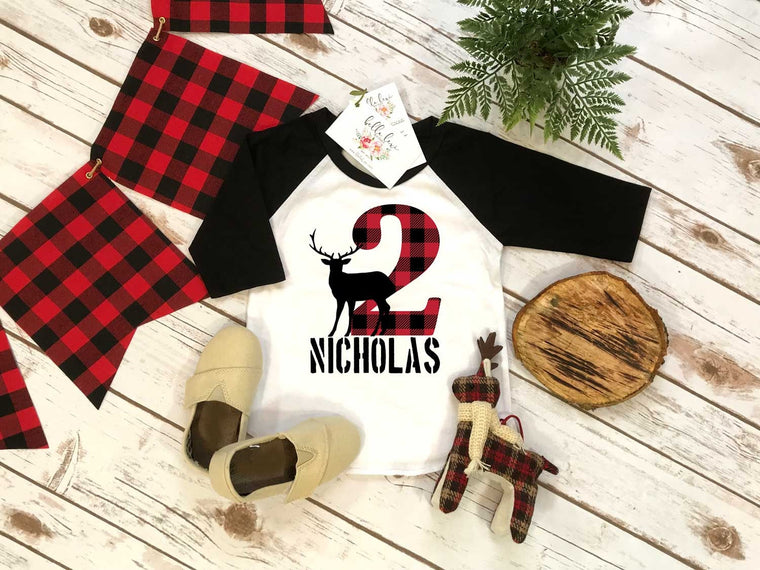 Second Birthday, Lumberjack Birthday, 2nd Birthday shirt, Buffalo Plaid Party, Lumberjack Party, Plaid Party Set, Two Wild Birthday, DEER