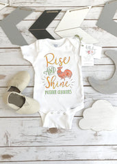 Funny Farm Baby Onesie®, Baby Shower Gift, Country Baby Reveal, Rise and Shine Rooster Bodysuit, Cute Unisex Boy or Girl Present