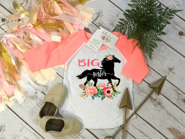 Big Sister Shirt, Floral HORSE, Sisters Shirts, Big Sister Horse Shirt, Sister Shirt, Family tees, Big Sister Reveal,Big Sister Announcement