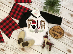 Fourth Birthday Shirt, Lumberjack Birthday, 4th Birthday shirt, Buffalo Plaid Party, Lumberjack Party, Woodland Party Set, FOURTH Birthday