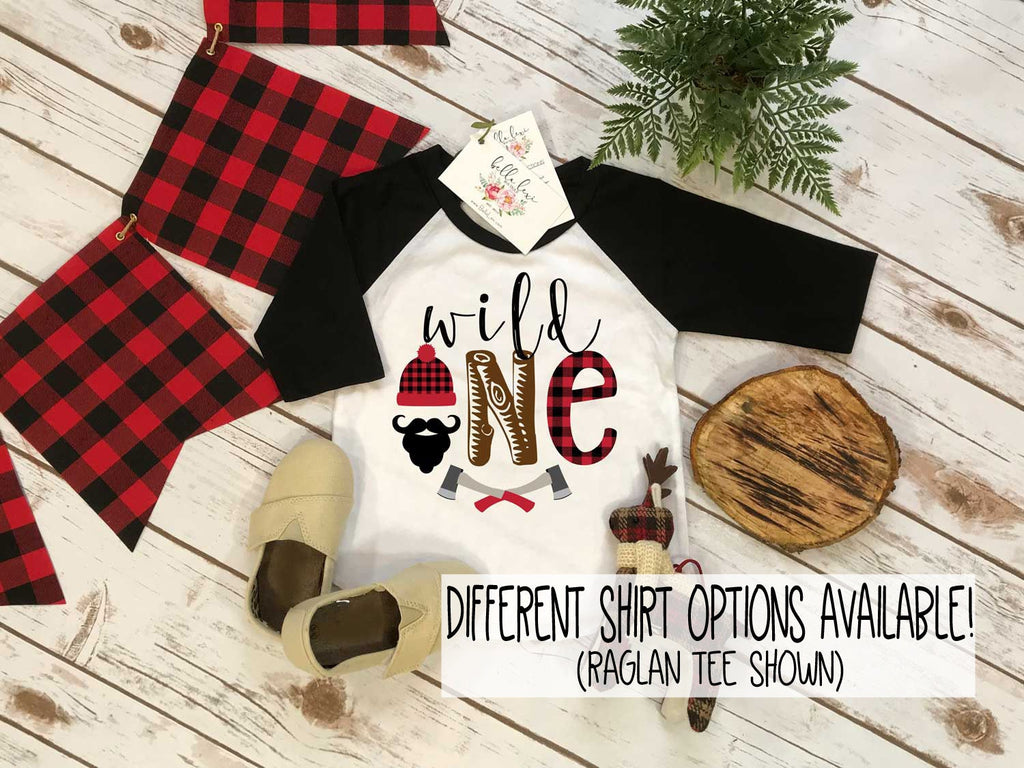 Wild One Lumberjack 1st Birthday Shirt – Buffalo Plaid First Birthday Outfit, Lumberjack Theme Party Tee, Wild One Matching Tees