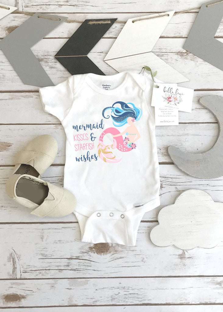 Mermaid Onesie®, Baby Gift, Niece Gift, Mermaid Kisses and Starfish Wishes, Mermaid Party, Mermaid Birthday, Baby Shower Gift, Mermaid Shirt