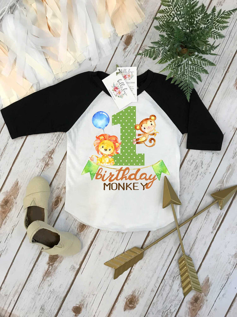 First Birthday Shirt, Monkey Birthday, 1st Birthday shirt, Safari Party, Zoo Party, Monkey Party Set, Birthday Monkey, Safari Birthday set