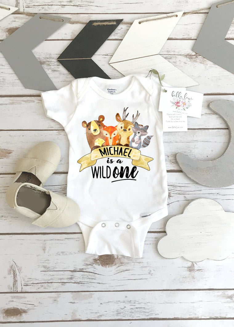 First Birthday Onesie®, Woodland Birthday, Wild ONE, Woodland Animal Birthday, Woodland Party, 1st Birthday Shirt, Boy Birthday Party Ideas