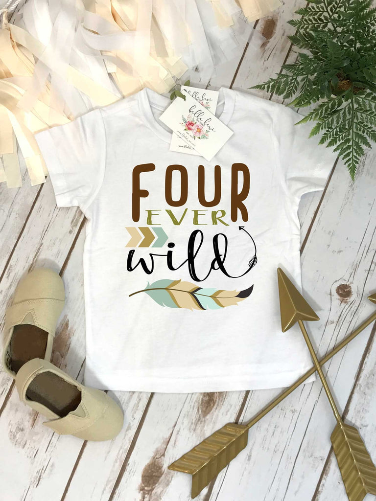 Fourth Birthday, Four Ever Wild, Boy Birthday Shirt, 4th Birthday, Girl Birthday Shirt, Boho Birthday, Four Ever Party, Tribal Theme, Boho