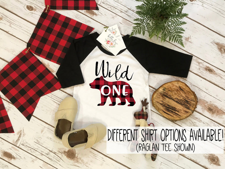 First Birthday Shirt, Lumberjack Birthday, 1st Birthday shirt, Buffalo Plaid Party, Lumberjack Party, Wild One Bear Party, Wild One Birthday