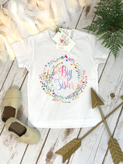 Big Sister Shirt for Toddler Girl, Floral Wreath Big Sister Reveal, Pregnancy Announcement Shirt, Sibling Reveal Shirt for Girls, Promoted