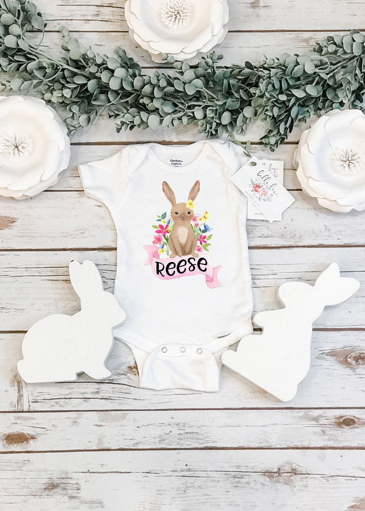 Custom Girl Onesie®, Personalized Baby Girl Onesie®, Flowers Onesie®, Baby Name Onesie®, Unique Girl Clothes, Bunny Onesie®