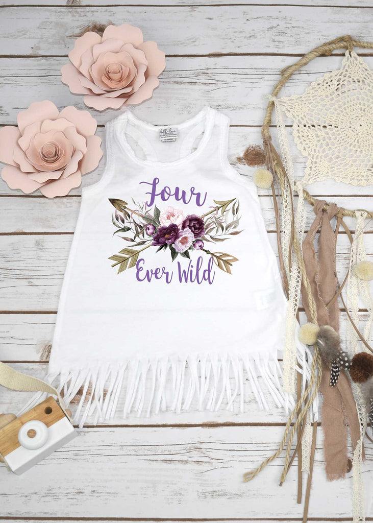 4th Birthday, Four Ever Wild, Girl Birthday Dress, Fourth Birthday, Fringe Birthday Dress, Boho Birthday, Girl Birthday Shirt, For Ever Wild