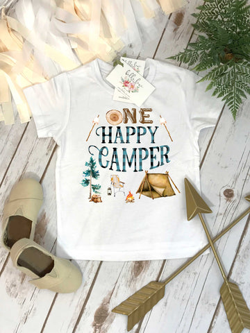 First Birthday Shirt, Camping Birthday, 1st Birthday, Buffalo Plaid Party, Lumberjack Party, ONE HAPPY CAMPER, Wild One Birthday, Camp Party