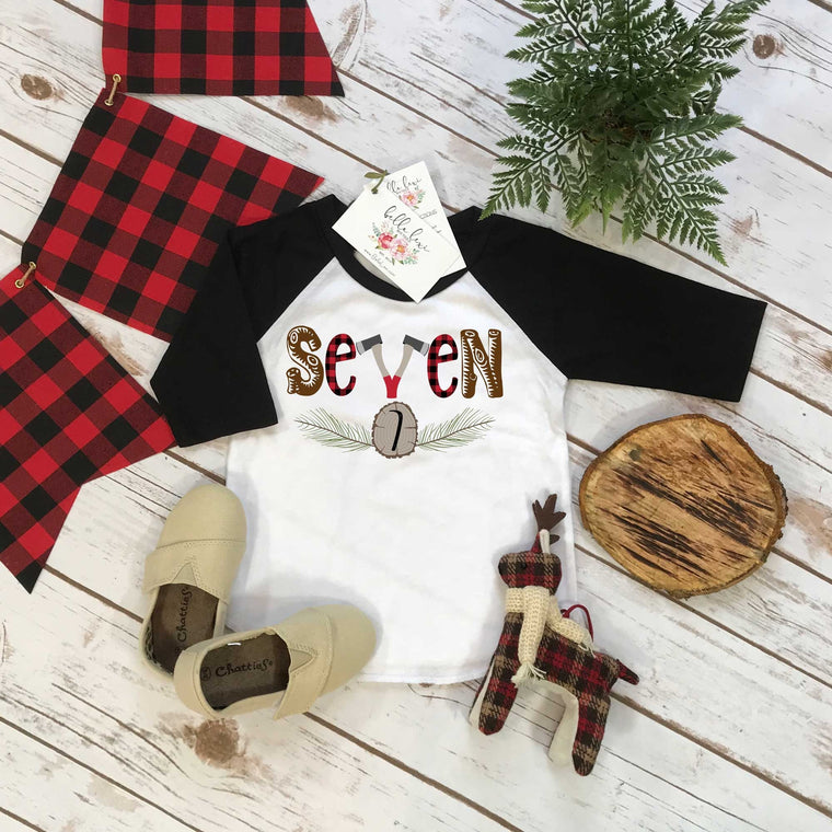 Seventh Birthday Shirt, Lumberjack Birthday, 7th Birthday shirt, Buffalo Plaid Party, Lumberjack Party, Lumberjack Theme, Camping Birthday