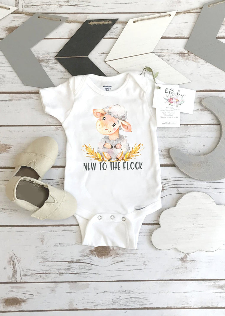 Baby Shower Gift, NEW TO the FLOCK, Country Baby, Farm shirt, Sheep Farmer, LambOnesie®, Farm Baby Gift, Cute Baby Clothes, Sheep Theme,