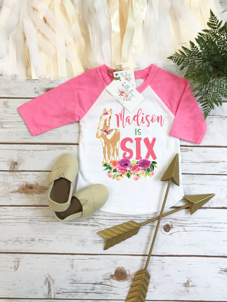 Horse Birthday, Personalized Birthday Shirt, 6th Birthday, Sixth Birthday, Niece Gift, Pony Party Set, Pony Birthday, Horse theme,Pony Theme