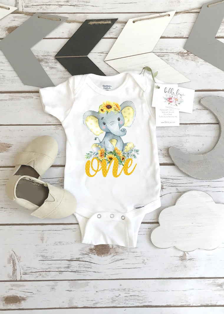 First Birthday Onesie®, Elephant Theme, Birthday Shirt, 1st Birthday, Girl Birthday, Birthday Onesie®, Elephant Party, Sunflower Party, Boho