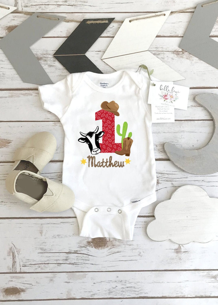 First Birthday Onesie®, First Rodeo, Cowboy Birthday, Oink Moo