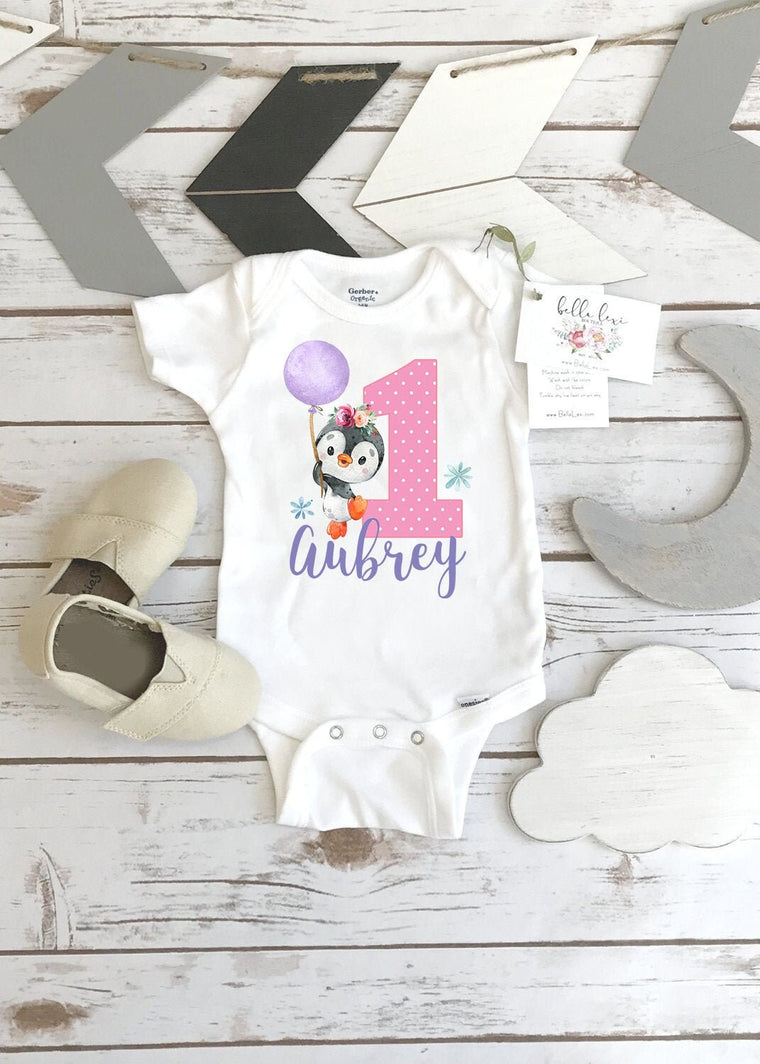 First Birthday Onesie®, Penguin Theme, Birthday Shirt, 1st Birthday, Girl Birthday, Birthday Onesie®, Penguin Party, Boho Birthday, Winter