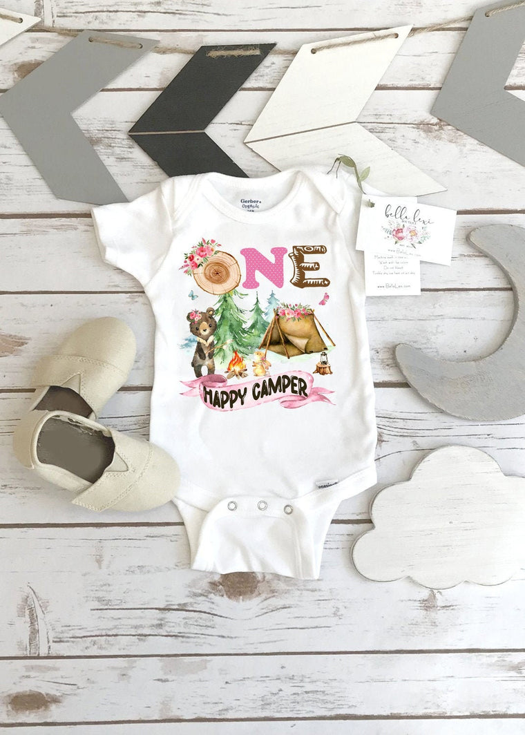 First Birthday Onesie®, Camping Birthday, 1st Birthday, Camping Party, Bear Party, ONE HAPPY CAMPER, Wild One Birthday, Camp Party, Girl