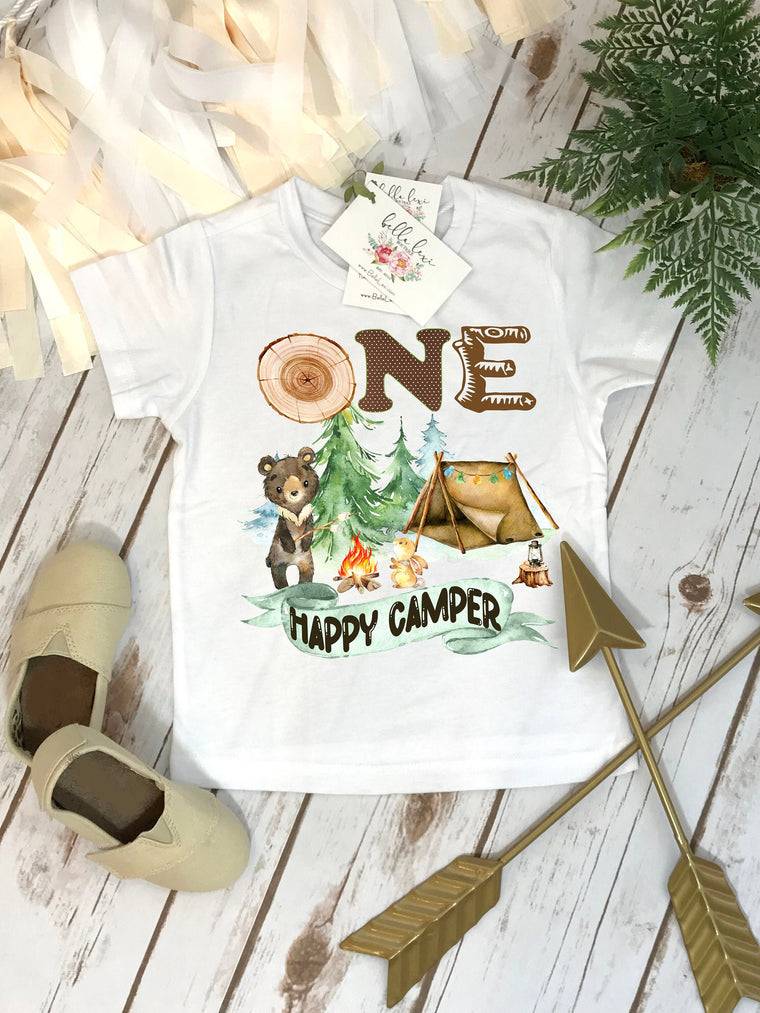 First Birthday Shirt, Camping Birthday, 1st Birthday, Camping Bear Party, Lumberjack Party, ONE HAPPY CAMPER, Wild One Birthday, Camp Party