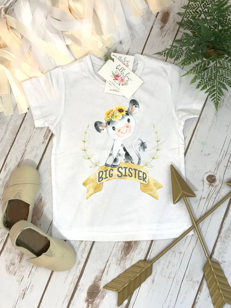 Big Sister Shirt, Big Sister Reveal, Country Baby, Farm shirt, Cowgirl, Cow Onesie®, Farm Baby Gift, Big Sister Gift, Cow Theme, Farm baby