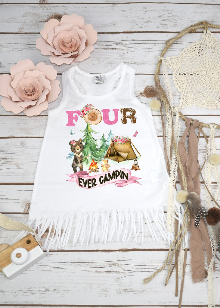 Fourth Birthday, Four Ever Camping, Camping Birthday, 4th Birthday, Camp Party, Boho Birthday, Girl Birthday Shirt, Four Ever Wild, Girl Set