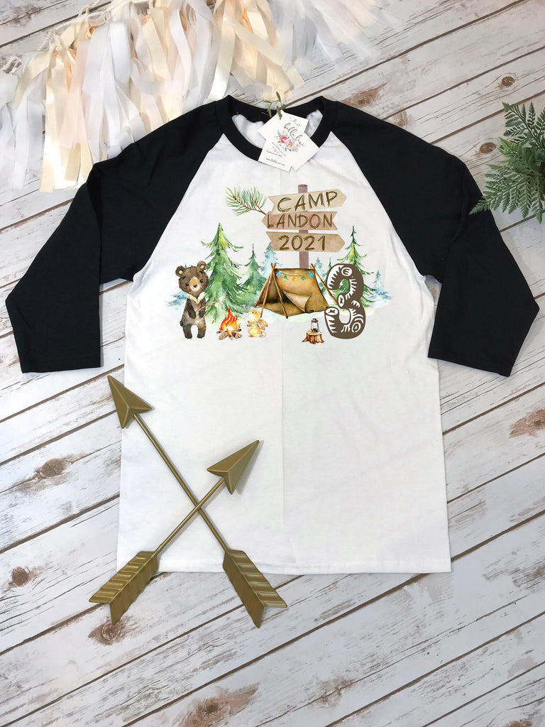 Happy Camper Shirt, Third Birthday, Happy Camping, One Happy Camper, 3rd Birthday, Camping Shirt, Camping Party,Camping Birthday, Bear Party