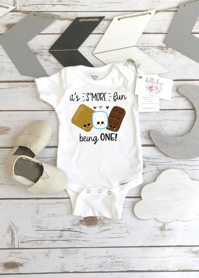 Birthday Onesie®, S'More Party, S'More Fun being ONE, Birthday Shirt, Camping Party, Camping Birthday, Happy Camper, Smores Theme, Wild One