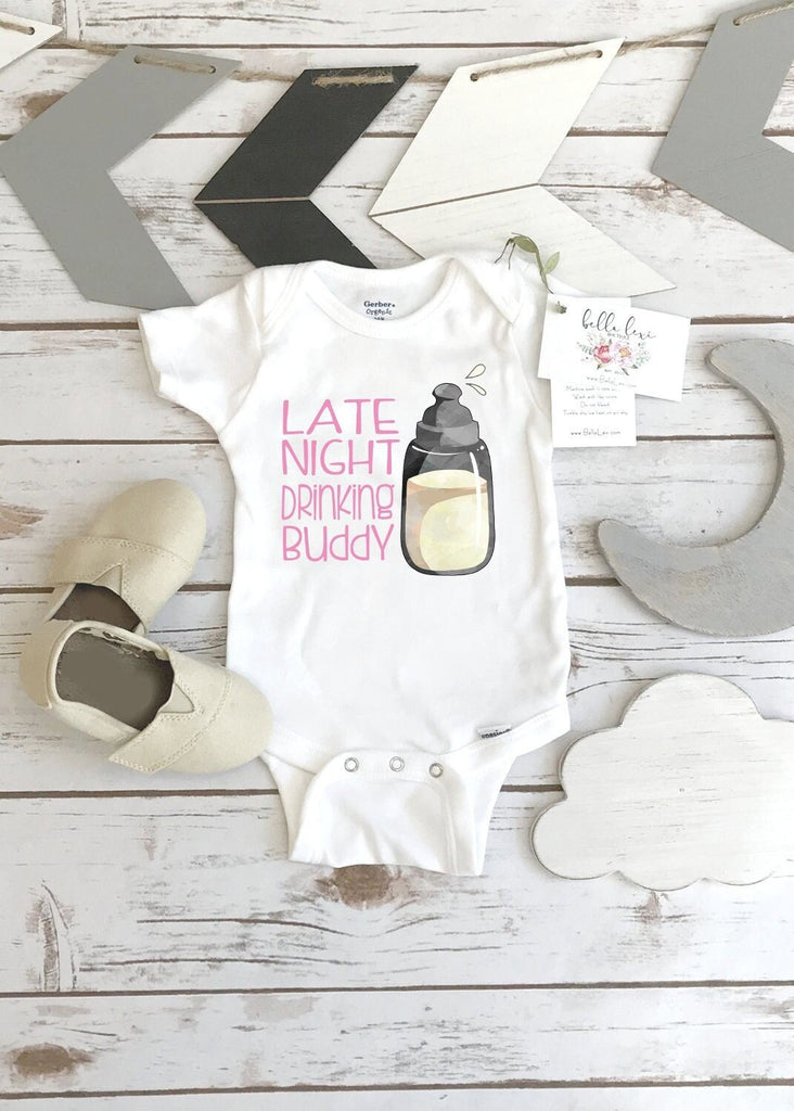 Baby Girl Gift, Late Night Drinking Buddy, Cute Baby Clothes, Funny Baby Gift, Daddy Baby Reveal, Pregnancy Reveal, Drinking Onesie®