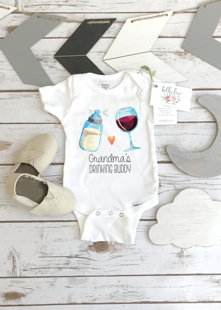 Baby Shower Gift, Grandma Drinking Buddy, Baby Announcement, Funny Baby Gift, Nana Baby Reveal, Pregnancy Reveal, Drinking Onesie®, Wine