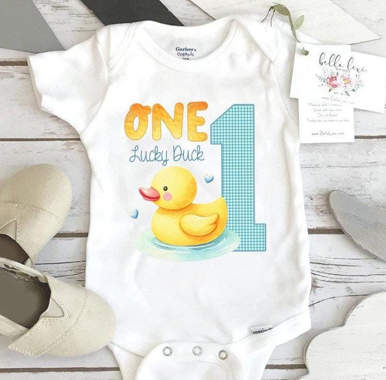 First Birthday Onesie®, One Lucky Duck, Duck Birthday, 1st Birthday, Rubber Ducky, Splish Splash Party, Ducky Birthday, Personalized Onesie