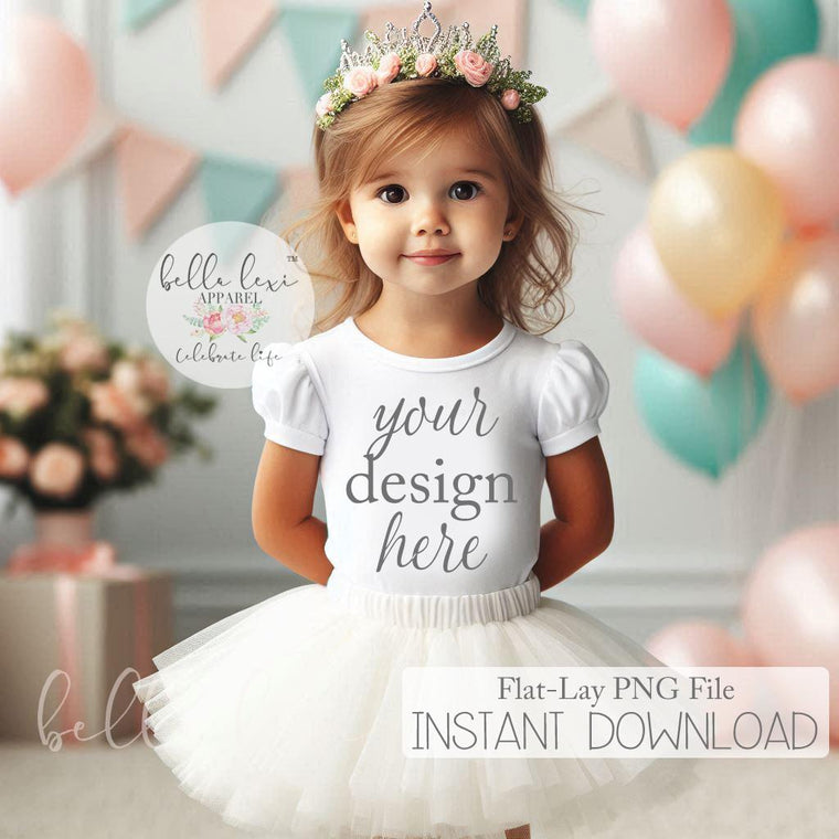 Baby Girl Party Mock-up, Kids Birthday Tee Mockup, First Birthday Tee Mockup, Baby Girl Short Sleeve T-shirt Mock up, Birthday Set Flat Lay