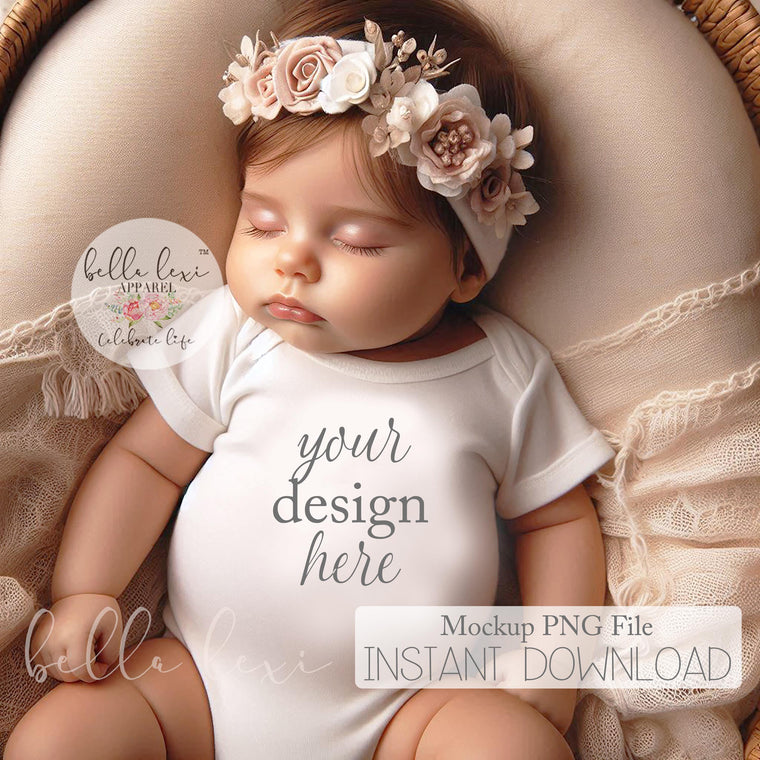 Baby Girl Mock-up, Kids Bodysuit Tee Mockup, Newborn Girl Mockup, Baby Girl Bodysuit Mockup, Newborn Set Flat Lay, Infant Girl Bodysuits