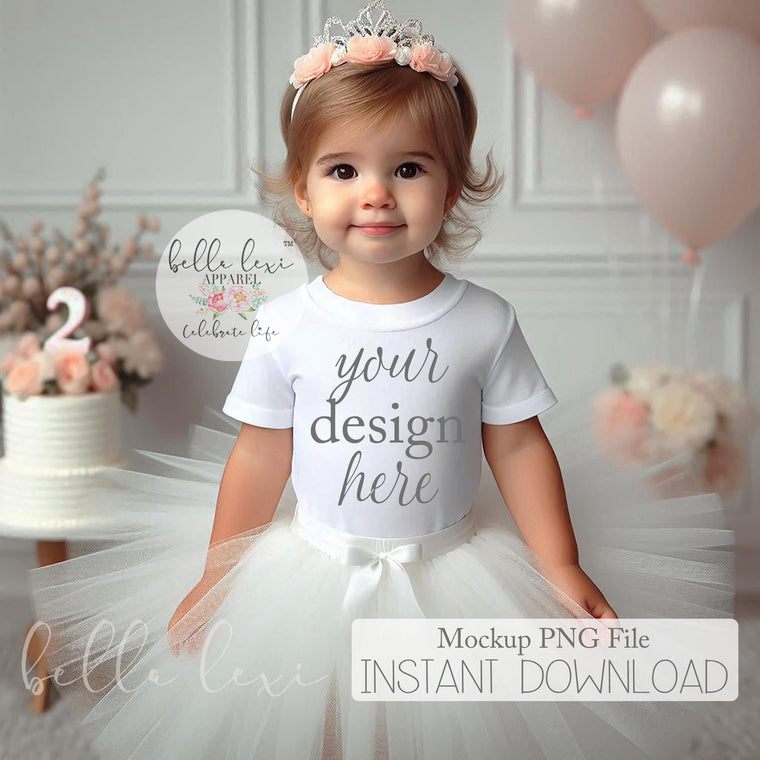 Kids Birthday Tee Mockup, Girl Party Mock-up, Second Birthday Tee Mockup, Baby Girl Short Sleeve T-shirt Mock up, Toddler Birthday Set Flat
