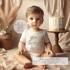 Baby Boy Party Mock-up, Kids Birthday Tee Mockup, First Birthday Bodysuit Mockup, Baby Boy Short Sleeve T-shirt Mock up, White Tshirt Mockup